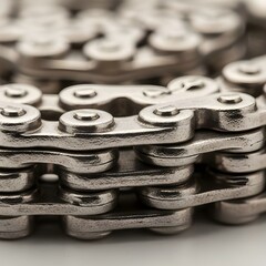 Macro detail of a mechanical roller chain for a bicycle or industrial machine