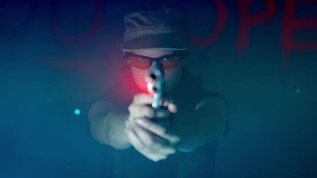 Woman Shooting Handgun with Laser Sight at Firing Range