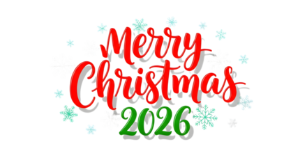 Christmas 2026 greeting with snowflakes isolated on transparent background