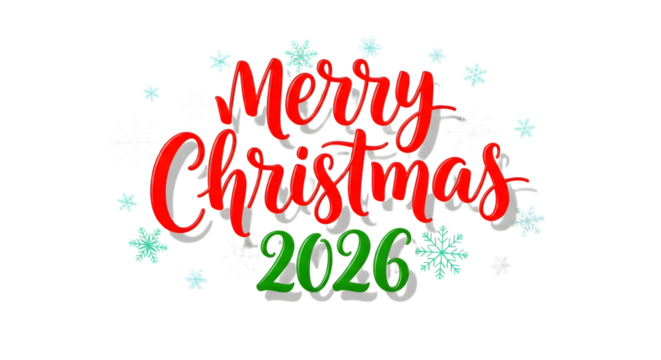 Christmas 2026 greeting with snowflakes isolated on transparent background - Powered by Adobe