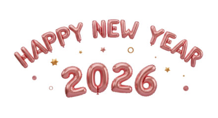 Happy new year 2026 balloons isolated on transparent background