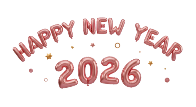 Happy new year 2026 balloons isolated on transparent background