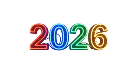 2026 neon lights isolated on transparent background