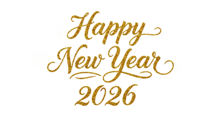 New year 2026 gold glitter text isolated on transparent background