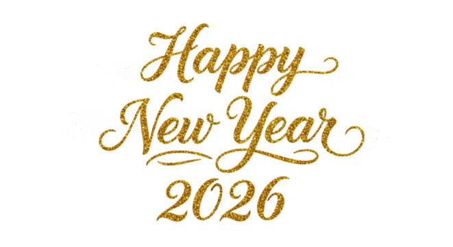 New year 2026 gold glitter text isolated on transparent background