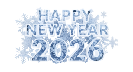 New year 2026 snow text isolated on transparent background