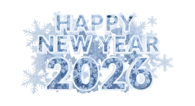 New year 2026 snow text isolated on transparent background