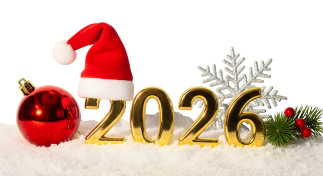 2026 new year and christmas celebration isolated on transparent background - Powered by Adobe