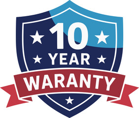 Ten year warranty badge offers reliable customer assurance for product sales.