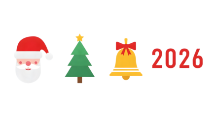 Christmas 2026 holiday icons isolated on transparent background