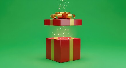 Stunning red and gold gift box opens with magical sparkle and confetti for celebration