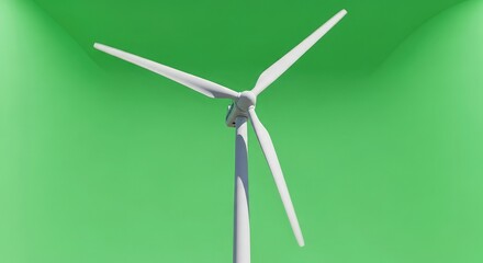 Modern wind turbine generates clean renewable energy against vibrant green background