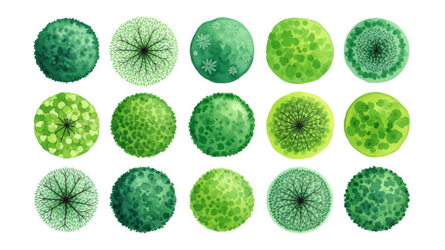 Vector illustration&nbsp;of collection of green trees from a top view on a white background