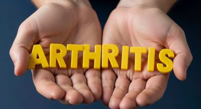 Arthritis: Two hands tenderly cradle the word arthritis, a poignant illustration of the delicate care required for managing this challenging condition. - Powered by Adobe