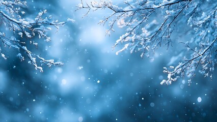 Snowy branches gracefully blanketed in a cold winter. The icy scene evokes a sense of peace and serenity. A magical display of winter's beauty