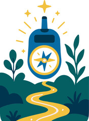 Glucometer as magical compass showing path to healthy lifestyle, fantasy landscape around, diabetic awareness art