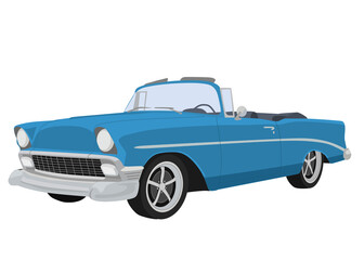 Bright Blue Mid-Fifties Classic Convertible Illustration, illustration of a classic American convertible from the mid-1950s.