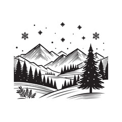 Obraz premium Minimalist Snowy Mountain Landscape — Clean Line Art Winter Vector Illustration