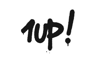 Black graffiti style 1UP text isolated with spray paint drips