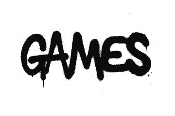 Graffiti style word GAMES in black spray paint texture