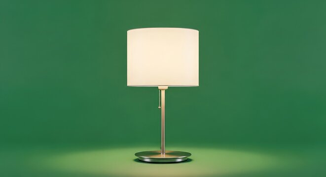 Elegant modern desk lamp casting warm light on a minimalist green background