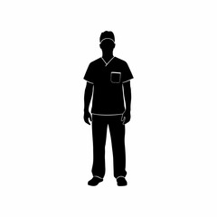 silhouette vector of a doctor wearing a surgical gown isolated on a white background
