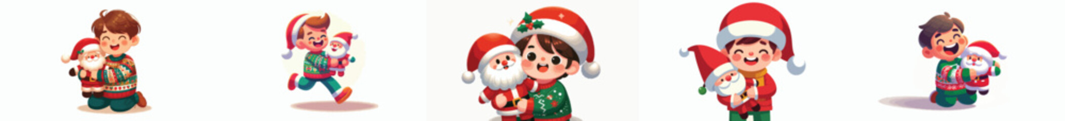 vector of a happy little boy playing with santa clause toys