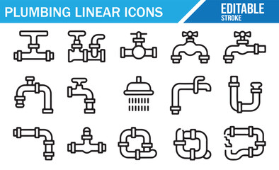 Plumbing system outline design with taps, pipes, and connectors
