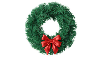 Festive Christmas pine wreath with bright red bow for holiday cheer