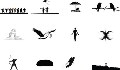 Diverse Silhouettes Of People Animals And Objects nature