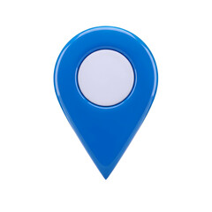 Bright blue map location pin icon with white circle marker isolated on transparent background