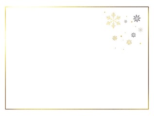 Elegant Minimalist Blank Gold Frame Border with Delicate Golden and Silver Snowflakes on White Background