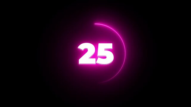 Countdown timer from 30 to 0 seconds real time. neon glowing animation.