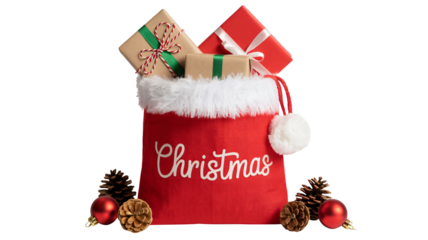 Santa's sack overflowing with gifts and holiday cheer for Christmas time