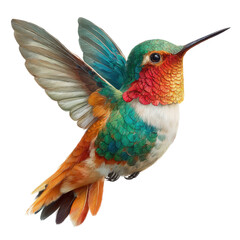 Fototapeta premium Rufous hummingbird spreads its wings in a transparent png, ideal for design stock, the vibrant colors of plumage are clearly visible and makes it visually appealing