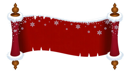 Festive red scroll with snowflakes for holiday messages and announcements