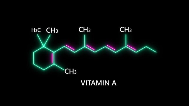 Vitamin A chemical structure rotating on black screen