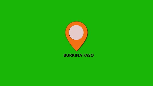 Burkina Faso map location pin animation. Burkina Faso text up down location pin pointer icon white background, Alpha channel GPS location tracking animation. 4K video