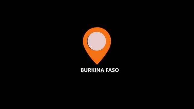Burkina Faso map location pin animation. Burkina Faso text up down location pin pointer icon white background, Alpha channel GPS location tracking animation. 4K video