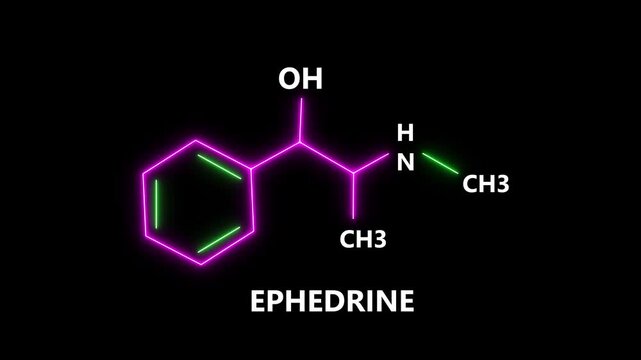 Ephedrine chemical structure rotating on black background.