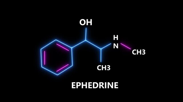 Ephedrine chemical structure rotating on black background.