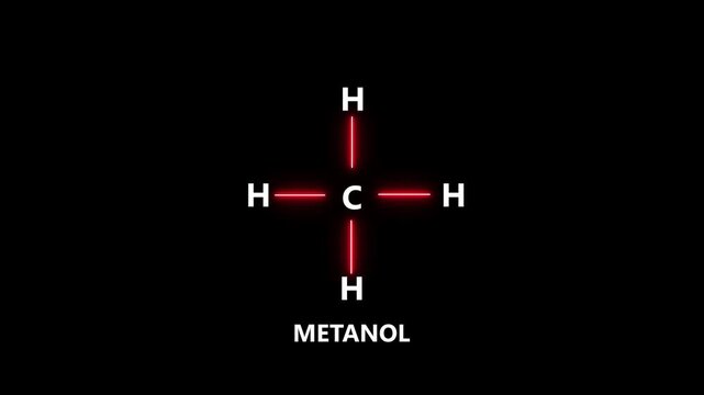 Methanol Molecule Structure on black Background.