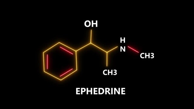 Ephedrine chemical structure rotating on black background.