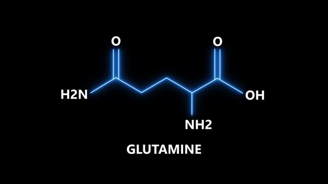 Glutamine Molecular Structure Displayed on black Background.