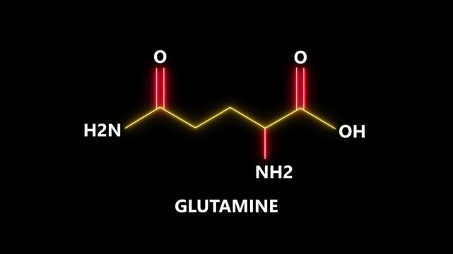 Glutamine Molecular Structure Displayed on black Background.