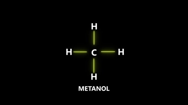 Methanol Molecule Structure on black Background.