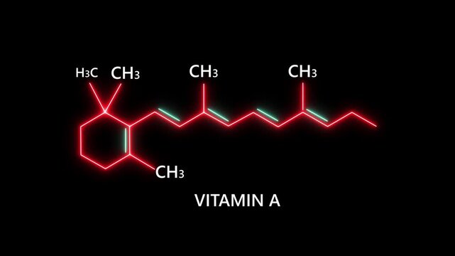 Vitamin A chemical structure rotating on black screen