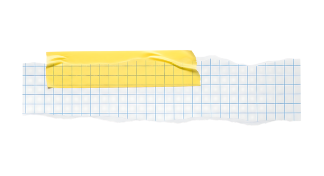 Torn Graph Paper with Yellow Tape, Isolated on White Background, Ideal for Notes and Design