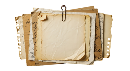 Vintage Paper Stack Textured, Aged, Blank Sheets with Clip, Perfect for Nostalgic Designs