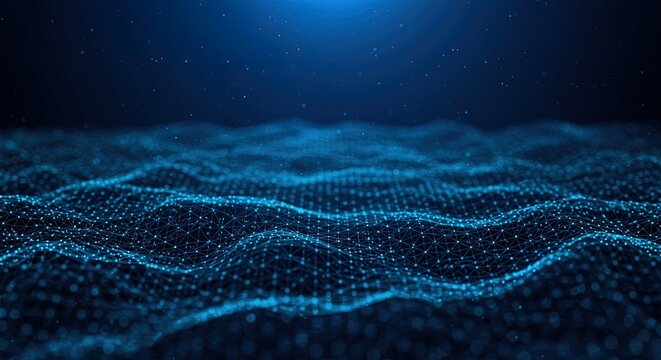 Abstract Blue Digital Data Network Connections technology science wave nodes background communication internet artificial intelligence